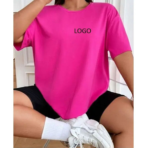 Camiseta de Manga Corta Oversize Rosa para Mujer, Cuello Redondo, 100% Algodón Jersey, Corte Holgado, Transpirable, Color Sólido, Ropa de Verano - Product Image 6