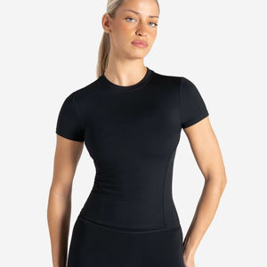 Camiseta básica para mujer 2025, Camiseta ajustada de manga corta con cuello redondo, Camiseta de punto de estilo informal para mujer de verano - Product Image 1