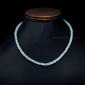 Collier Heishi lisse de pierres précieuses d'aigue-marine, collier de perles avec fermoir en argent sterling 925, cadeau de perles de pneu lisse d'aigue-marine - Product Image 2