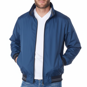 Veste décontractée en gros personnalisée pour hommes, bleu marine, légère, en nylon froissé, coupe-vent, fermeture éclair - Product Image 6