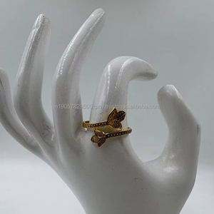 แหวนอัญมณีทองเหลืองชุบทอง18K ทำด้วยมือสไตล์วินเทจสุดหรู - Product Image 1