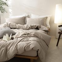 Parure de lit 3 pièces en coton lavé style européen, très vendue, taille Queen, 200 fils/cm², couleur naturelle, pour la maison, mariages, hôtels, hôpitaux