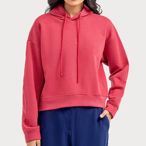 Crop-<b>Top</b> Women's 100% Cotton <b>Fleece</b> Hoodie with Drop-shoulder Hoodies For Women's - Product Image 1