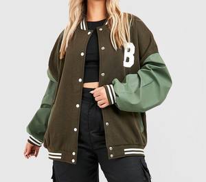 Vestes universitaires personnalisées pour femmes 2026, broderie de logo, vente en gros, vêtements de rue de baseball, manches en cuir, veste de survêtement unie - Product Image 2