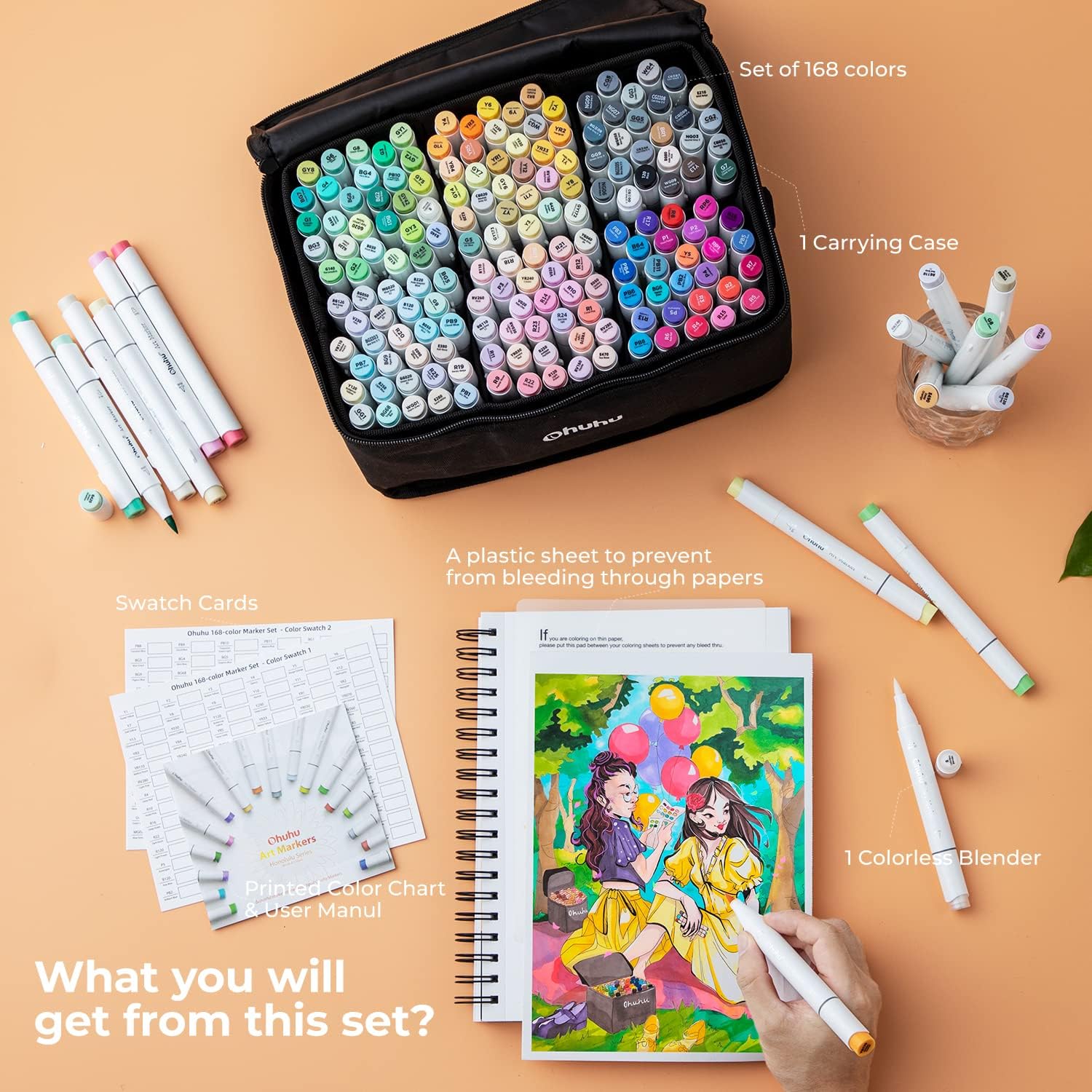 Ohuhu 168-Color Art Markers Set - Dual-Tipped Brush Markers