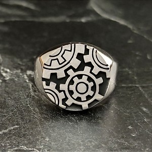 925 Sterling Silver Handmade Steampunk <b>for</b> Gear <b>Ring</b> <b>Mens</b> Fashion <b>Ring</b> with Mechanical Symbol and Geometry Engineers <b>Ring</b> - Product Image 2