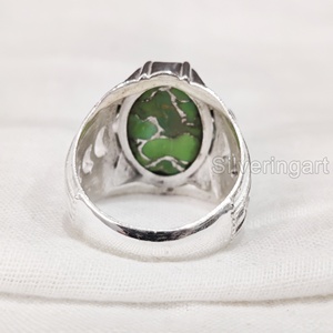 Anillo de exportación para hombre, cobre verde Natural, piedra preciosa turquesa, anillo de piedra natal de diciembre, joyería oriental pesada, anillo de Plata de Ley 925 - Product Image 5