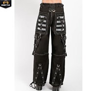 Pantalon cargo vintage pour homme en molleton 100% coton respirant, délavé, uni, à devant plat, style punk rock, avec œillets