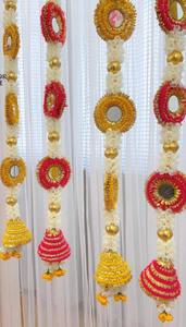 Guirlande florale traditionnelle en miroir avec glands en cône doré et rouge pour décor de festival et de mariage Guirlandes de perles Mogra - Product Image 4