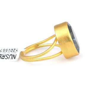 Anillo Ovalado de Aguamarina con Baño de Oro de 24K, Garantía de 70 Años, Envío Rápido, Enviado en Caja - Elegante Pieza de Joyería - Product Image 5