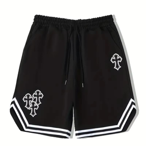 Pantalones cortos de gimnasio para hombre baratos al por mayor, pantalones cortos de entrenamiento físico de malla de playa de secado rápido con bolsillos de talla grande, cintura estampada de poliéster liso - Product Image 1