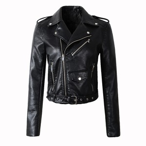 Chaqueta de cuero con cremallera delgada Retro americana para mujer, cortavientos de cuero Punk para motocicleta, prendas de vestir de cuero Pu ajustadas con solapa para mujer - Product Image 3