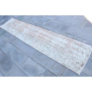 พรมวิ่งสไตล์ตุรกี ขนาด 1.9x9.6 ฟุต สีขาวน้ำตาลลายตารางวินเทจ ทำจากขนสัตว์ - Product Image 2