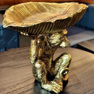 Cuenco decorativo de Metal dorado de lujo, diseño de hoja de cabeza de mono con borde esculpido artístico para mejorar cualquier decoración de fiesta contemporánea - Product Image 5