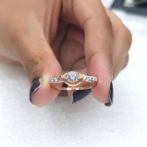 Anillo de boda clásico de lujo de oro blanco/rosa sólido de 10K/14K con corte redondo de 0,40 quilates para mujer, regalo de San Valentín - Product Image 2