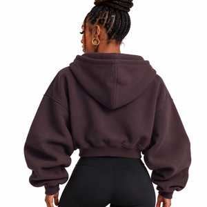 Sweat à capuche court zippé pour femme, personnalisable avec logo, en molleton, style streetwear, vente en gros, OEM - Product Image 3