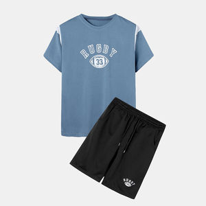 Best Selling Men's Winter 2-Piece <b>Set</b> Casual Velour Shorts Shirts Custom Made Breathable Cotton New Design <b>Knitted</b> Weave - Product Image 6