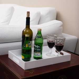Elegante bandeja de servicio de madera blanca con asas para desayuno, café, aperitivos, fiestas, decoración del hogar - Product Image 1