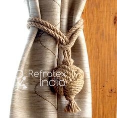 Curtain Stopper and Home Decoration For Jute <b>Tiebacks</b> with Twisted Cord Covered 3'' Pom Pom with 25'' Handmade Cord - Product Image 2