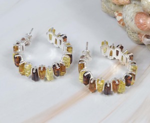 Pendiente de tuerca con forma Rectangular de múltiples piedras preciosas de ámbar Báltico Natural de Plata de Ley 925 - Product Image 1