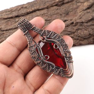 Red Garnet Gemstone Pear Cut Wire <b>Wrapped</b> Fashion Pendant Necklace Copper Oxidized Silver <b>Bridal</b> Wedding Engagement Party - Product Image 3