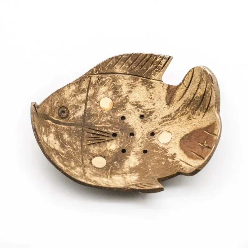 新しいデザインの魚の形をしたココナッツシェル石鹸ホルダープレート最高のバスルームの装飾のアイデア石鹸のための自然な皿トレイ