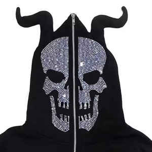 Sudaderas con Capucha de Invierno de Alta Calidad con Logotipo Estampado, Gruesas, con Pedrería, Cierre de Cremallera, Suministro Directo de Fábrica, Color Sólido, para Hombre, 100% Algodón, Corte Holgado - Product Image 1