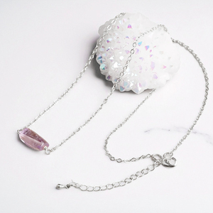 Conector envuelto de alambre de piedras preciosas de amatista en bruto, cadena de Cable de plata de ley 925, collar ajustable a granel, joyería con logotipo personalizado - Product Image 1