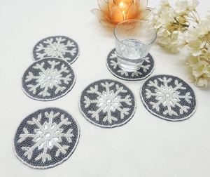 Handmade Beaded <b>Coasters</b> - Boho <b>Drink</b> <b>Coasters</b> with Polyester Backing (4x4 Inch) - Product Image 5