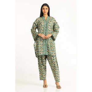 Conjunto de Dos Piezas Casual para Mujer, Estampado Verde, para Primavera/Verano, Talla XS/XS, Diseño sin Cuello - Product Image 2