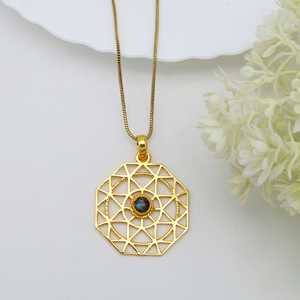 Exclusive Labradorite Necklace Geometric Brass Pendants For Men 18k Gold Plated Minimalist Shield Design For Wholesale/OEM/ODM - Product Image 2