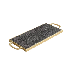 Uttar Pradesh <b>Black</b> Marble American Style Eco-Friendly Wedding Serving Decorative <b>Tray</b> Golden Handles Low Prices MOQ High - Product Image 2