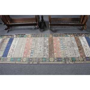 Alfombra Turca Vintage, Alfombra de 2.8x8.9 pies, Alfombra Azul con Estampado Animal - Product Image 3