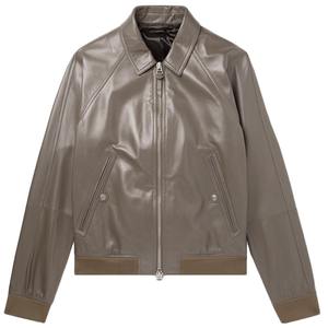 Chaqueta de Cuero de Oveja para Hombre, Estilo Urbano, Ajustada, Informal, con Cuello Alto, Logotipo Frontal, Resistente al Viento, Talla Grande - Product Image 1