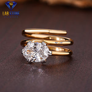 Lab-Stone 2.52 TDW Bague en or jaune avec diamant taillé ovale Couleur EF-VS à couper le souffle - Product Image 2