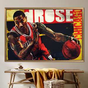 Elegante cuadro impreso en lienzo de Derrick Rose para la sala de hombre, 1P: con marco dorado - Product Image 1