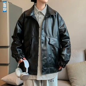 Veste en cuir recadrée à la mode pour hommes décontracté automne mode veste de motard en cuir uniforme de pilote qualité supérieure - Product Image 4