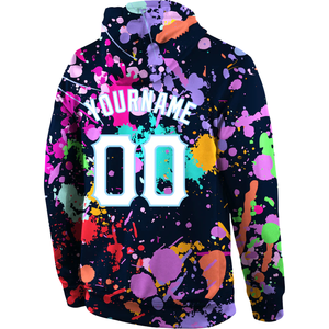 Sudadera con Capucha Personalizada con Estampado de Invierno por Sublimación con Salpicaduras de Pintura Multicolor, Sudadera con Capucha con Nombre y Número de Equipo Personalizados, Ropa Urbana - Product Image 3