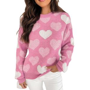 เสื้อสเวตเตอร์ไหมพรมคอวีสีชมพูพาสเทลสำหรับผู้หญิง ระบายอากาศได้ดี ลายหัวใจประดับมุก เหมาะสำหรับชุดลำลองในฤดูหนาว สินค้าใหม่จากร้านบูติก - Product Image 1