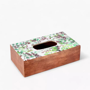 Boîte à mouchoirs en bois émaillé imprimé Rectangle Boîte à mouchoirs rectangulaire écologique faite à la main Meilleur produit de qualité - Product Image 5