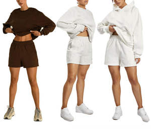 Ensemble de shorts en éponge française pour femmes, en coton, en molleton lourd et décontracté pour femmes, ensemble de shorts confortables pour femmes, shorts grande taille - Product Image 2