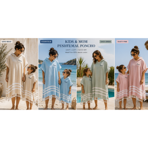 Wholesale Matching Mother & Child Peshtemal Hooded Ponchos 100% Cotton <b>Beach</b> Bath <b>Robe</b> Direct Suppliers From Denizli Turkey OEM - Product Image 1
