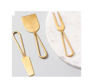 Ensemble de fromages Vintage en relief en laiton plaqué or, fait à la main, sculpté à la main, poignée en plume, ensemble de fromages décoratifs pour la maison - Product Image 4