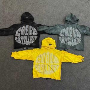 Sudadera con capucha para hombre bordada de gran tamaño unisex, ropa con logotipo personalizado, ropa de calle de peso pesado de fabricantes, detalle de diamantes de imitación - Product Image 2