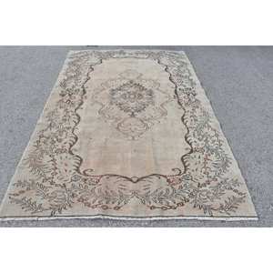 Classic Beige Brown Handmade Turkish <b>Rug</b> 5.9 X 8.7 ft Rectangular Hallway Pattern for Entryway Living Room Model <b>Bedside</b> <b>Rug</b> - Product Image 1