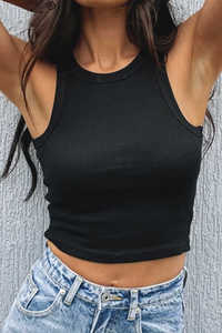 Venta al por mayor de fábrica, chaleco básico de punto acanalado de Color sólido, Top corto ajustado para mujer, camisetas sin mangas acanaladas, camisetas sin mangas para mujer - Product Image 5