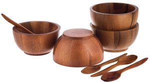 Ensemble de 4 saladiers en bois d'acacia écologiques, polis, aspect antique naturel, pour votre mode de vie sain MULTI CRAFT - Product Image 5