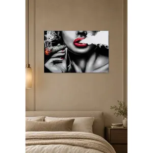 Impression sur toile Fida Red Lips Woman and Dollar Cigar - Product Image 4