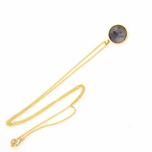 Collar con colgante de labradorita de Fuego Azul Natural de 15mm para mujer, diseño minimalista delicado, joyería chapada en oro de plata de ley fina - Product Image 5