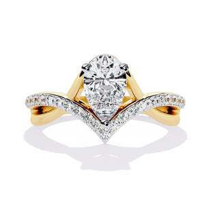แหวนเพชรทรงลูกแพร์แบบปลูกในห้องปฏิบัติการ ดีไซน์วงแหวนรูปตัววี โดย ATYANTA JEWELS - Product Image 1